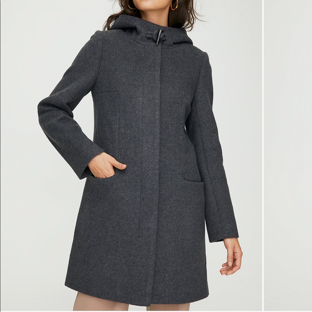 Aritzia Dark Grey Hooded Wool Coat - Small